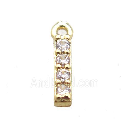 copper letter-I pendant paved zircon, gold plated