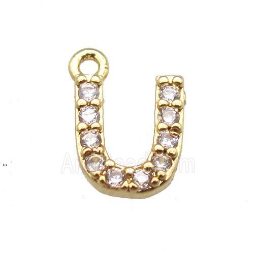 copper letter-U pendant paved zircon, gold plated