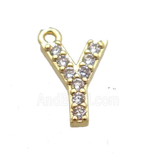 copper letter-Y pendant paved zircon, gold plated