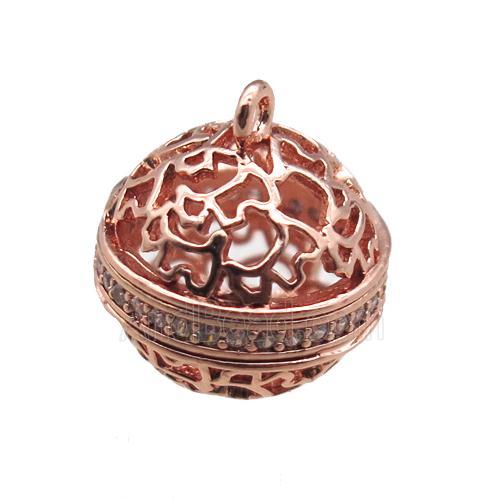 copper cage pendant paved zircon, rose gold