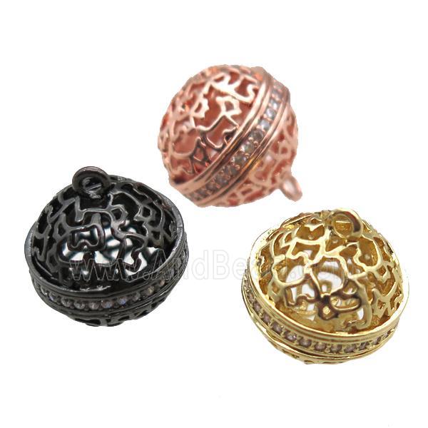 copper bell cage pendant paved zircon, mixed color