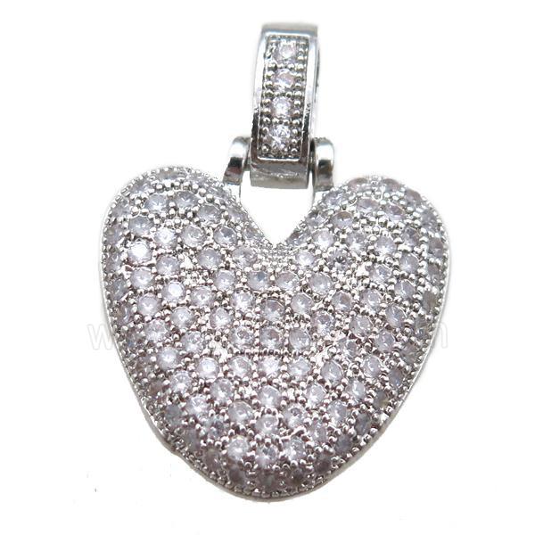 copper letter-V pendant paved zircon, platinum plated