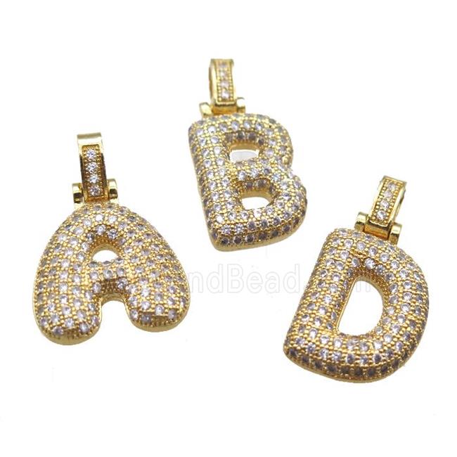 copper alphabet pendant paved zircon, mixed letter, gold plated