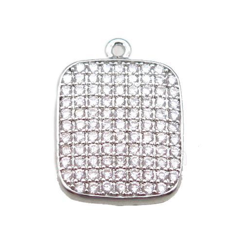 copper rectangle paved zircon, platinum plated
