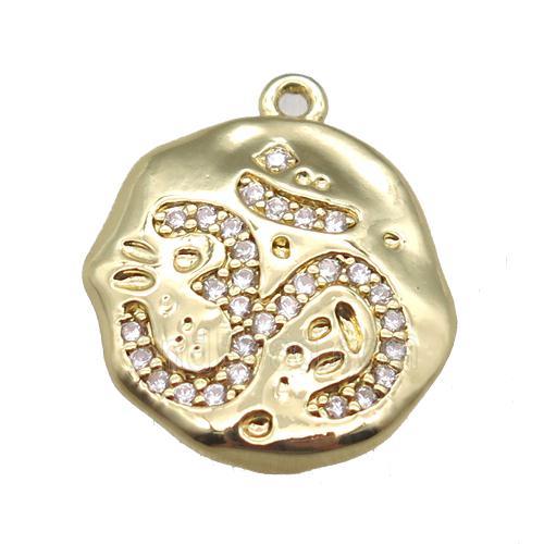 copper pendant paved zircon, gold plated