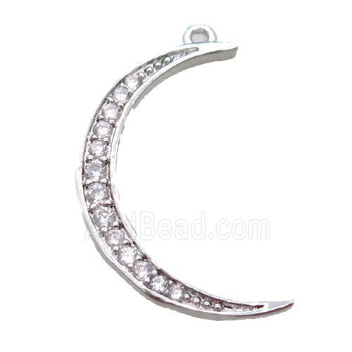 copper moon pendant paved zircon, platinum plated