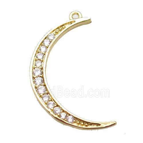 copper moon pendant paved zircon, gold plated