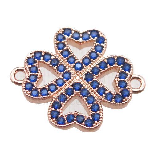 copper clover connector paved zircon, rose gold