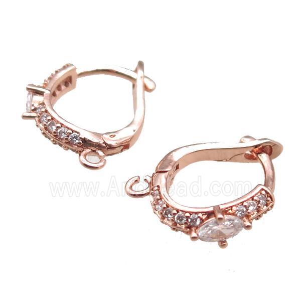copper Latchback Earrings paved zircon, rose gold