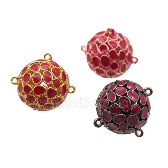 copper pendant bail, red Enameling, mixed