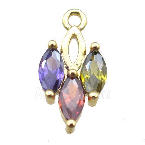 copper pendant paved zircon, mixed color, gold plated