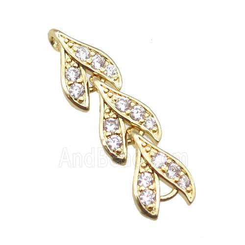 copper connector paved zircon, leaf, gold plated