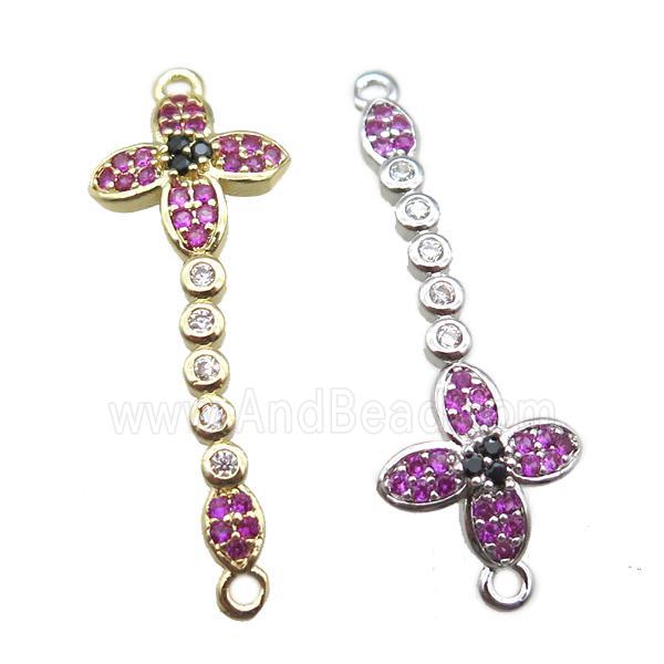 copper cross connector paved zircon, mixed color