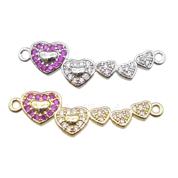 copper heart linker connector paved zircon, mixed color