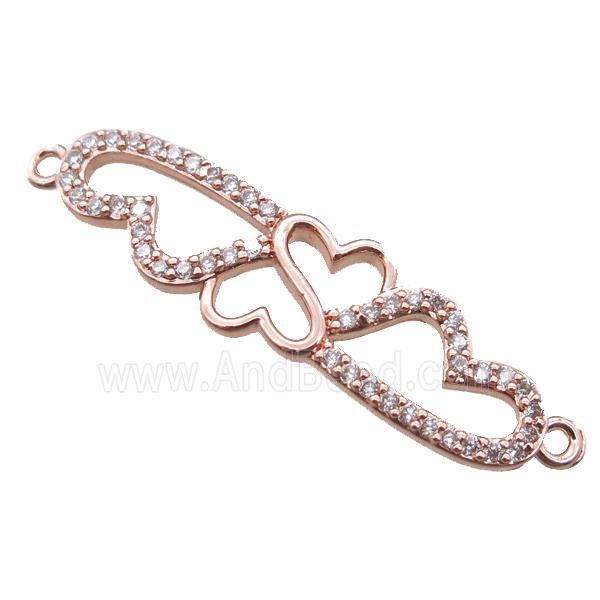 copper heart linker connector paved zircon, rose gold