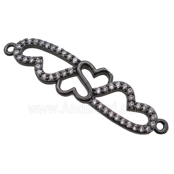 copper heart linker connector paved zircon, black plated