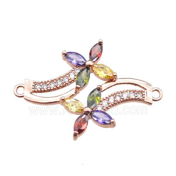 copper flower connector paved zircon, rose gold