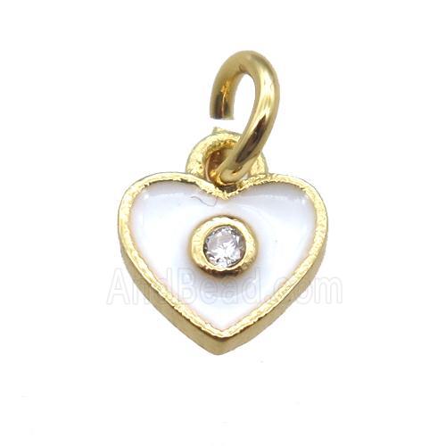 copper heart pendant paved zircon, white enameling, gold plated