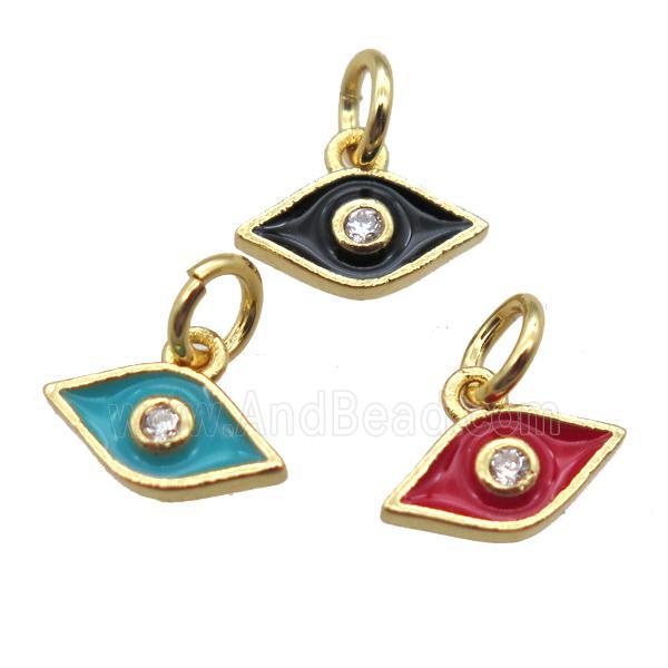 copper eye pendant paved zircon, mix enameling, gold plated