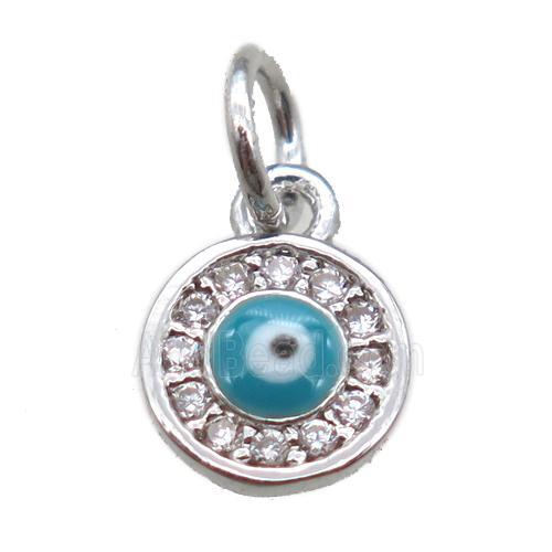copper circle eye pendant paved zircon, platinum plated