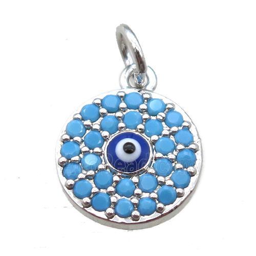copper circle eye pendant paved zircon, platinum plated