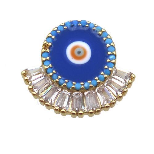 copper eye pendant paved zircon, blue enameling, gold plated