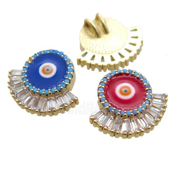 copper eye pendant paved zircon, mix enameling, gold plated
