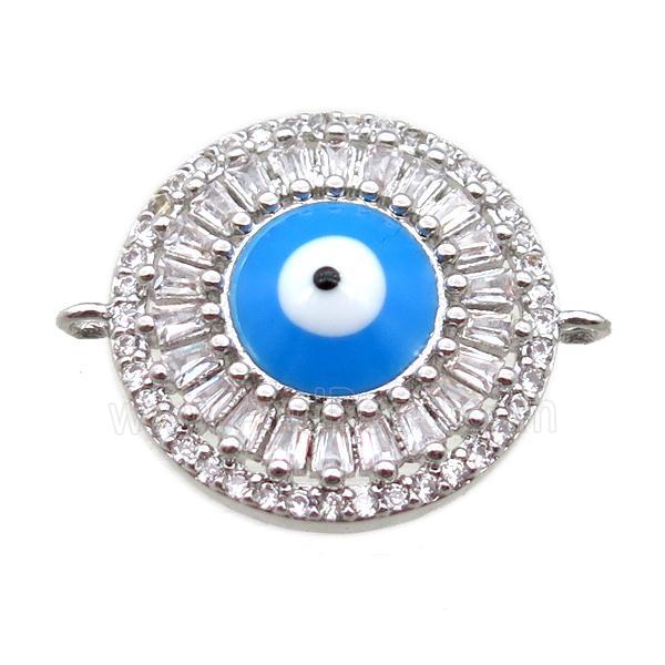 copper circle eye connector paved zircon, platinum plated