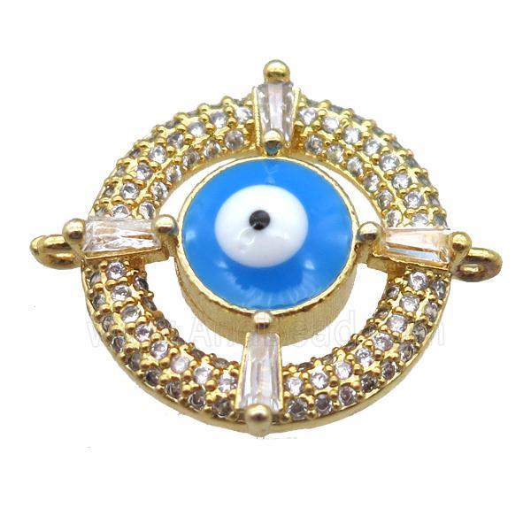 copper circle eye connector paved zircon, gold plated