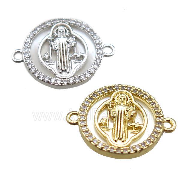 copper circle connector paved zircon, Jesus, mixed color