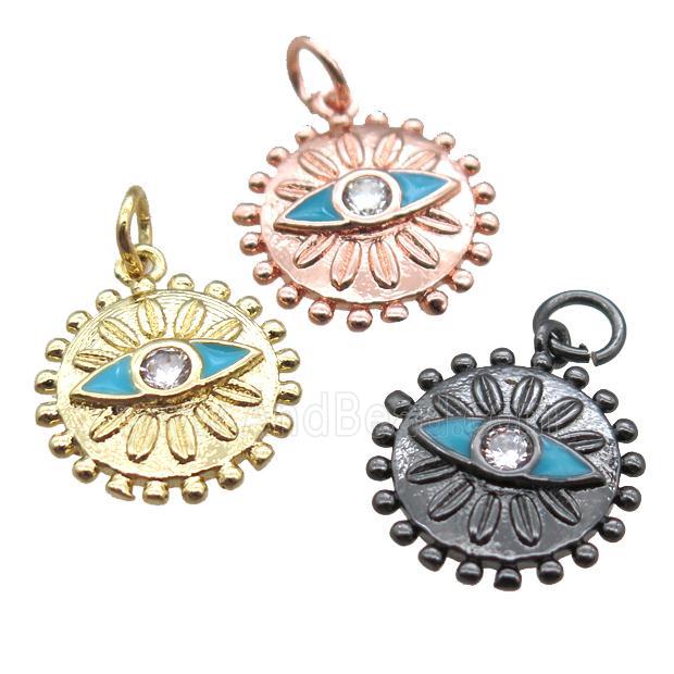 copper circle eye pendant paved zircon, mixed color