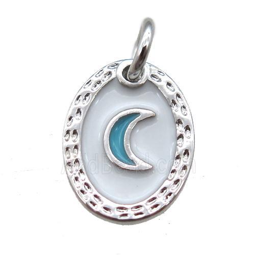 copper oval moon connector, enameling, platinum plated