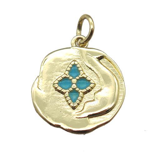 copper flower pendant with enameling, gold plated