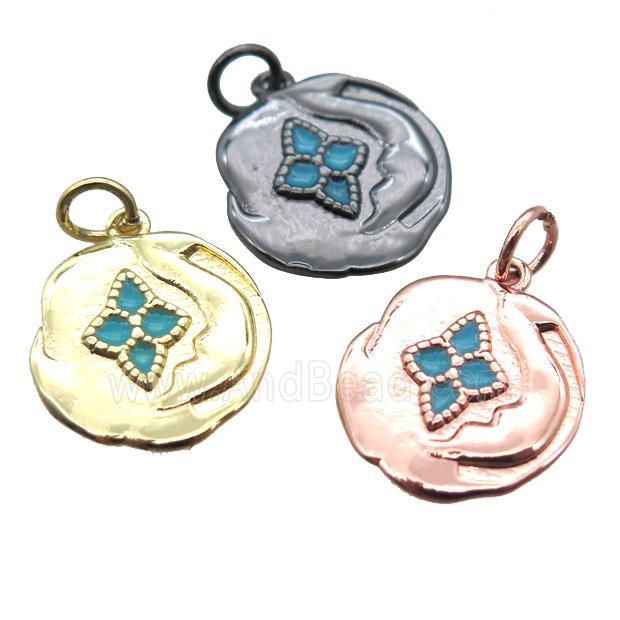 copper flower pendant with enameling, mixed color