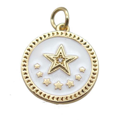 copper circle star pendant, white enameling, gold plated