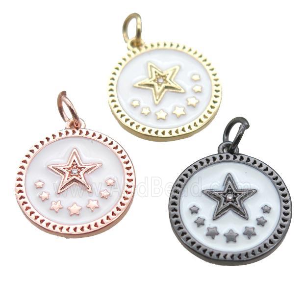 copper circle star pendant, white enameling, mixed