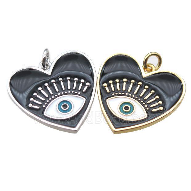 copper heart eye pendant with enameling, mixed