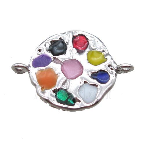 copper circle connector with gemstone, platinum plated