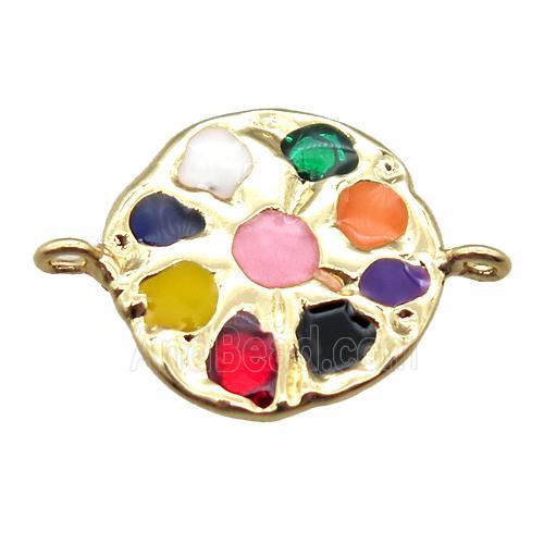 copper circle connector with gemstone, gold plated