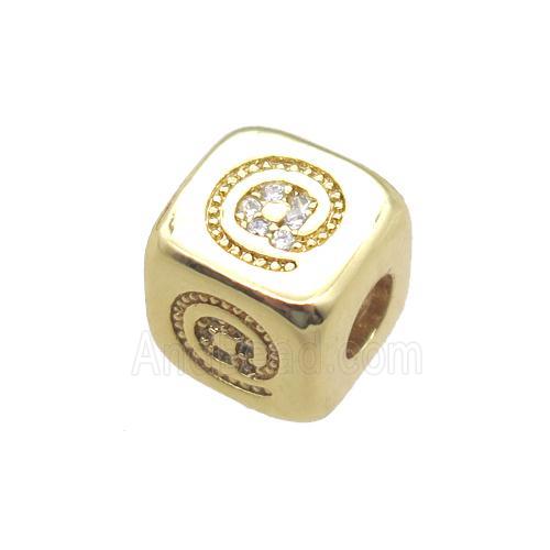 copper cube beads paved zircon, gold plated