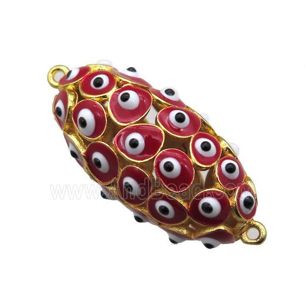 red enameling copper oval connector with evail eye, gold plated