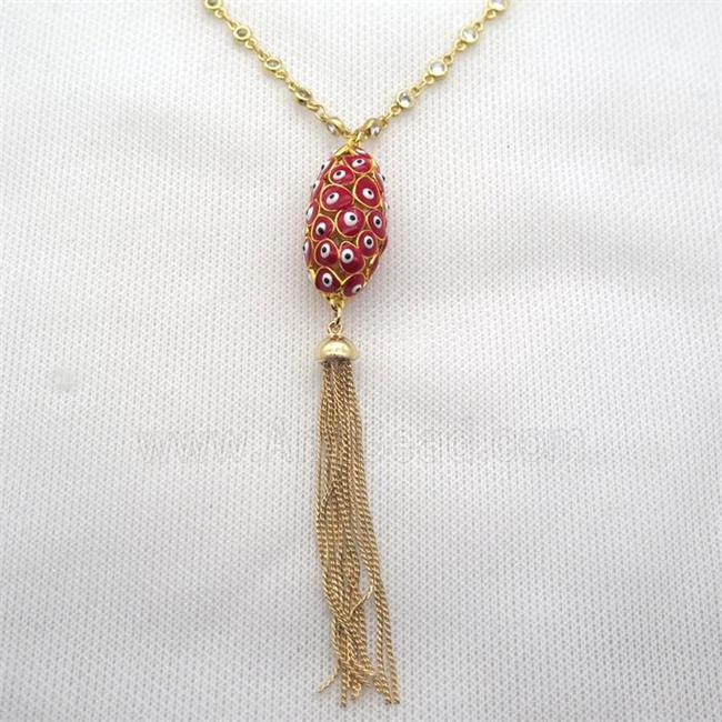 enameling copper hollow oval connector with evail eye, mixed color, gold plated