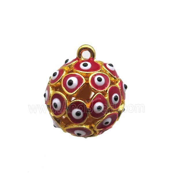 red enameling copper round pendant with evail eye, gold plated