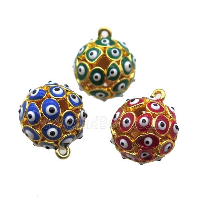 enameling copper round pendant with evail eye, hollow, mixed color, gold plated
