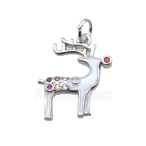 copper Reindeer pendant paved zircon, platinum plated