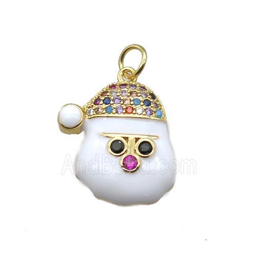 Christmas Snowman Charms Copper Pendant Micropave Zirconia White Enamel Gold Plated