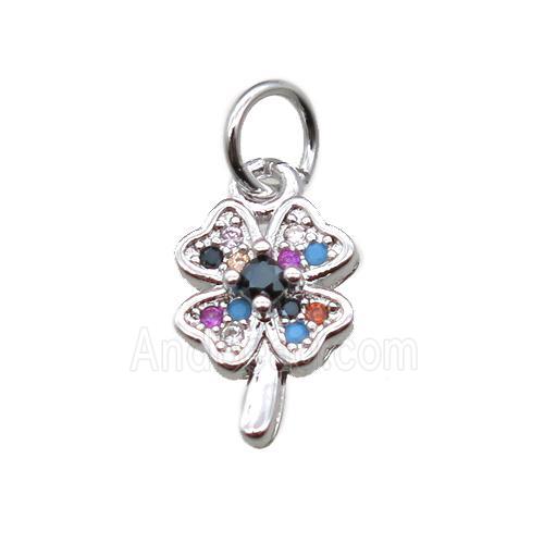 copper clover pendant paved zircon, platinum plated