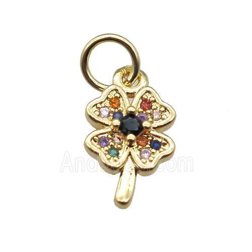 copper clover pendant paved zircon, gold plated