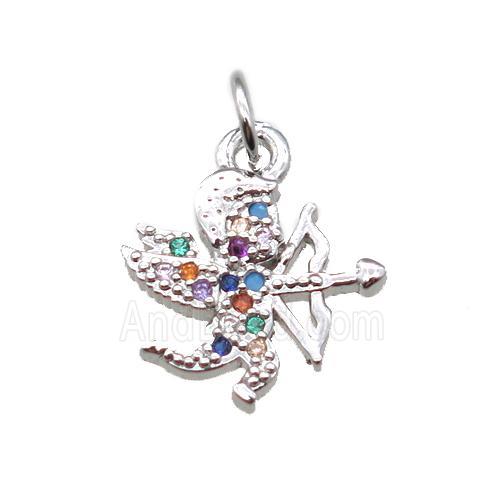 copper Cupid pendant paved zircon, platinum plated
