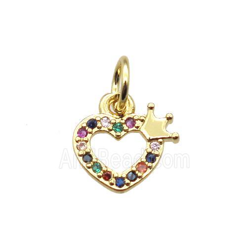 copper crown heart pendant paved zircon, gold plated